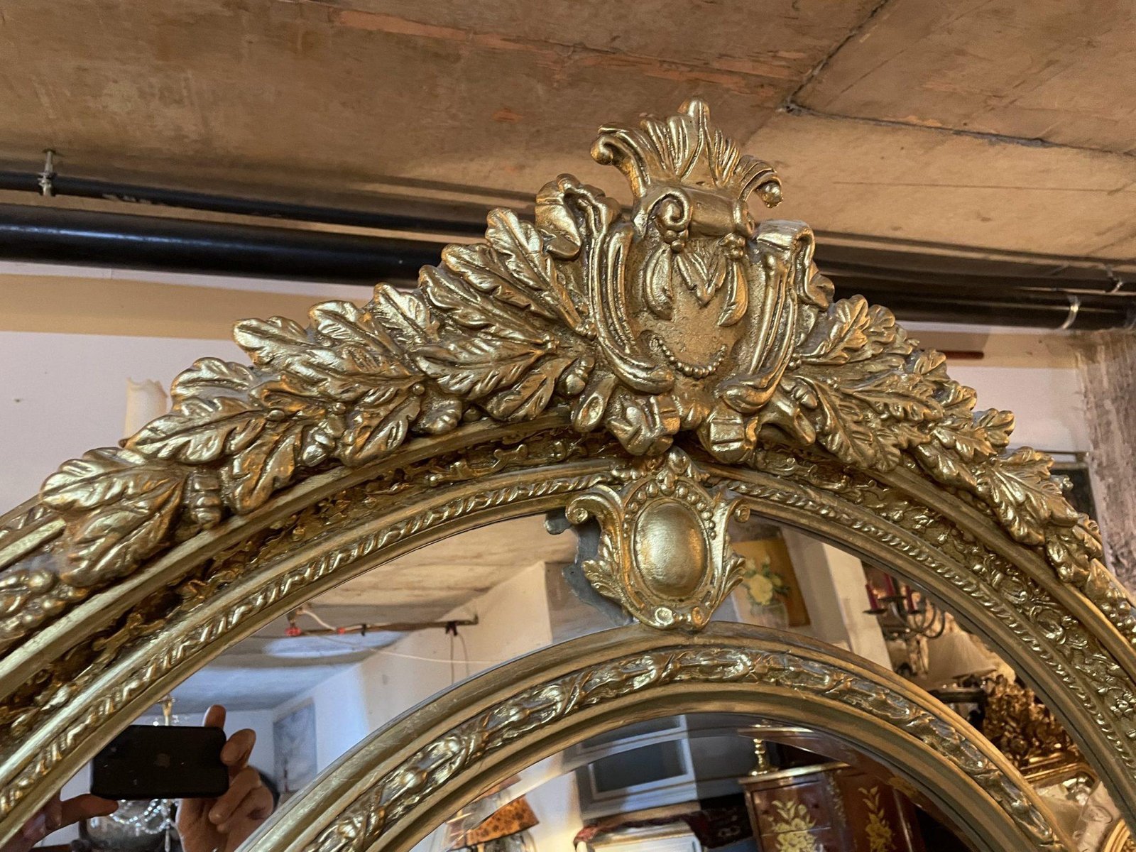 Large French Style Carved Gilt Section Frame Mirror for sale at Pamono