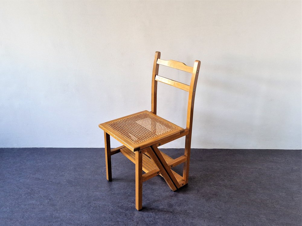 Vintage Metamorphic Step Chair with Wicker Seat for sale at Pamono