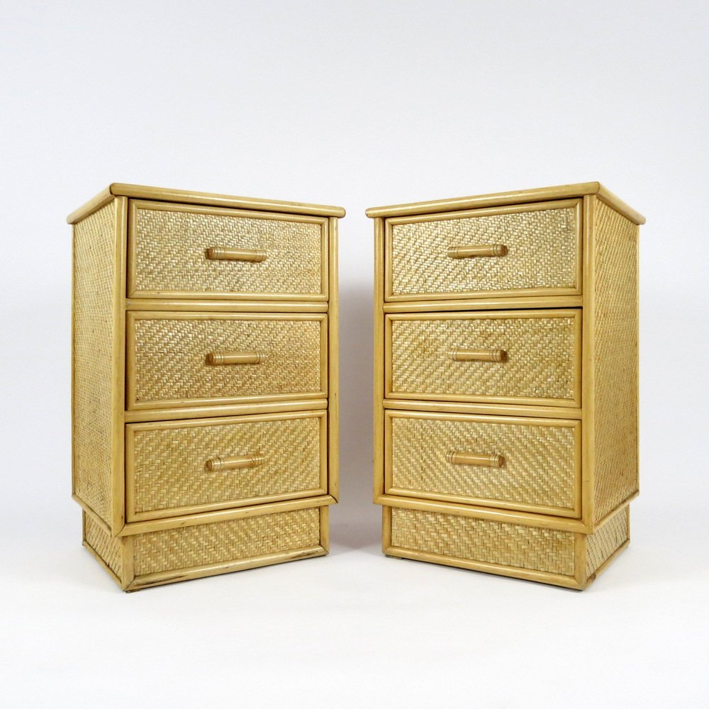 Bamboo and Rattan Bedside Tables, 1960s, Set of 2 for sale at Pamono
