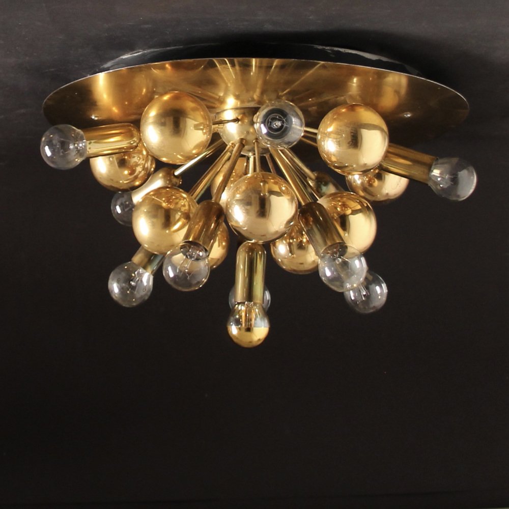 MidCentury German Atomic Ceiling Lamp in Brass by Dorothee Becker for