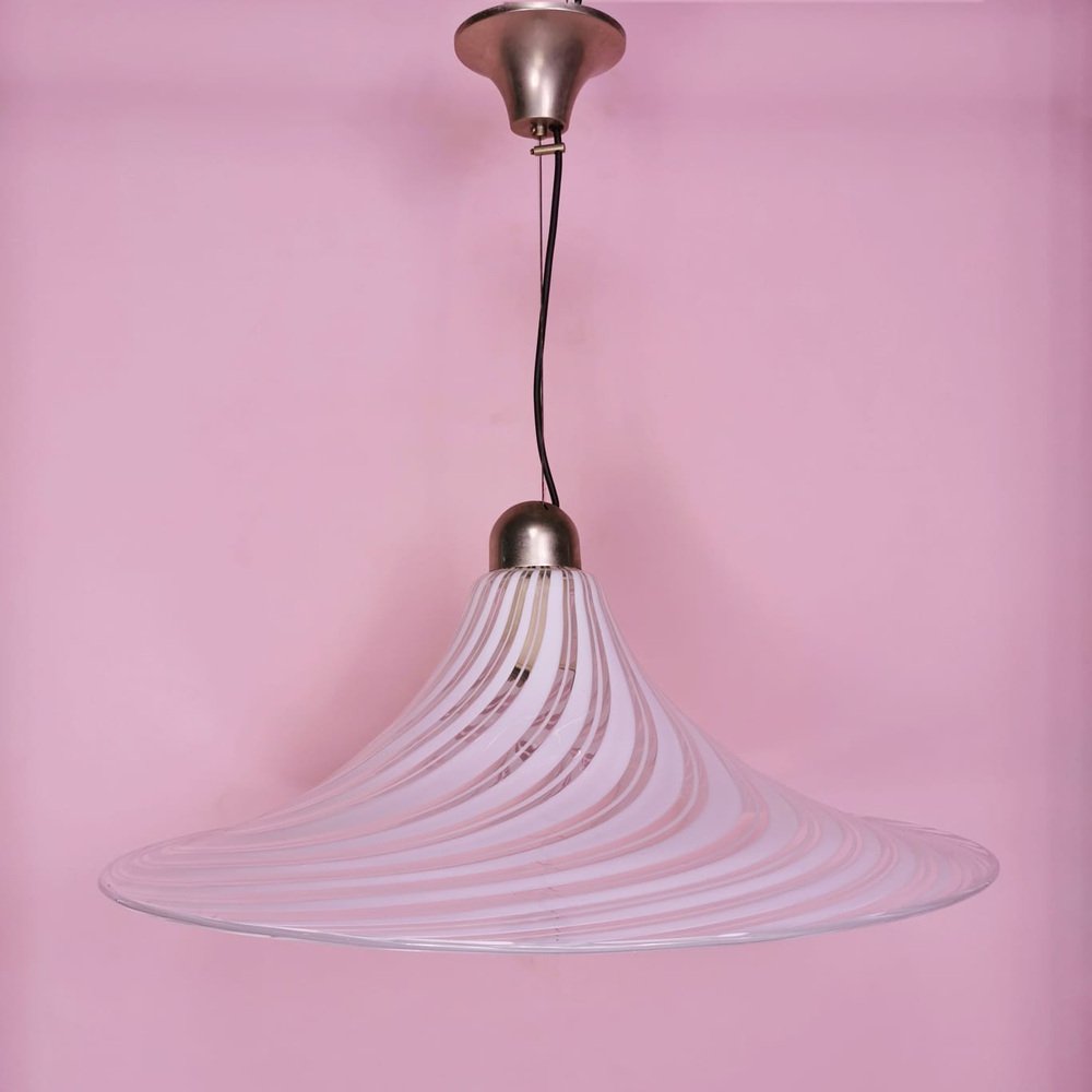 Vintage Murano Glass Pendant Light with White Streaks, 1970s for sale