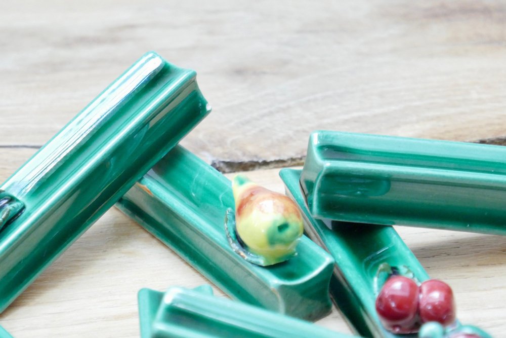 Majolica Vegetables Knife Rests Vallauris, 1950, Set of 12 for sale at