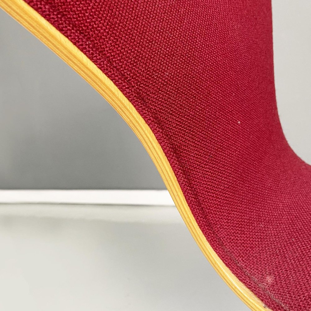 Modern Danish Wooden, Bordeaux Fabric and Steel Chairs attributed to