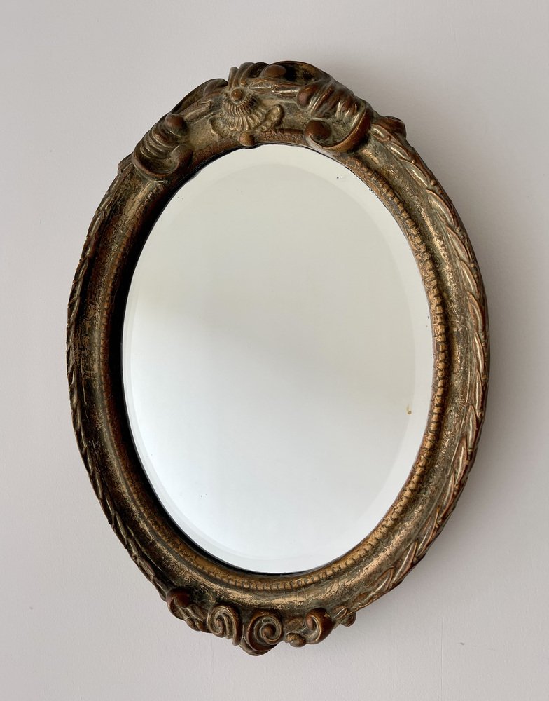 Vintage Oval Mirror with Gold Frame for sale at Pamono