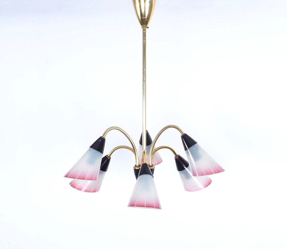 Vintage Kronleuchter 6 Flammig Mid Century 60er Jahre Deckenlampe In