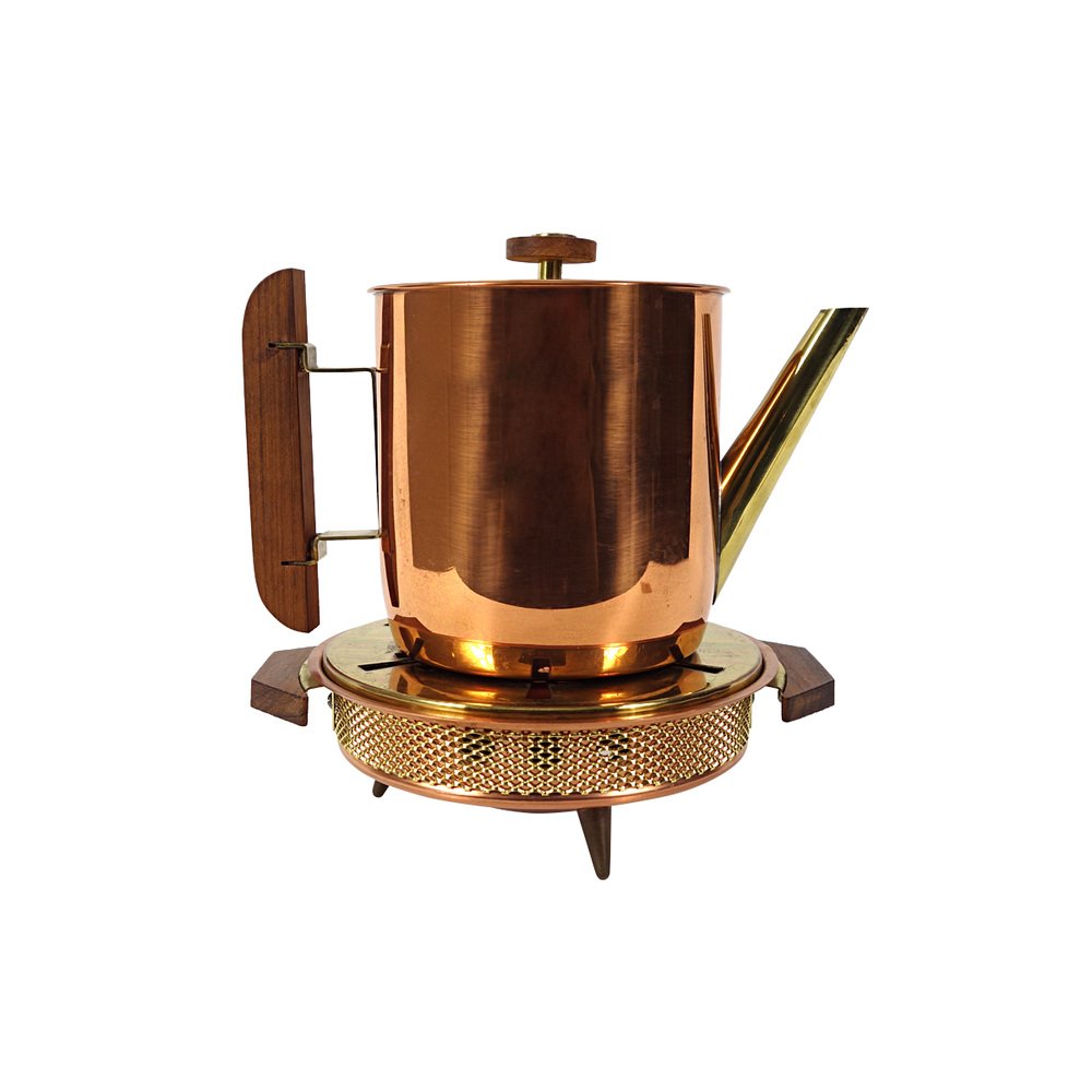 Art Deco Copper Teapot with Wood Lid and Handle for sale at Pamono