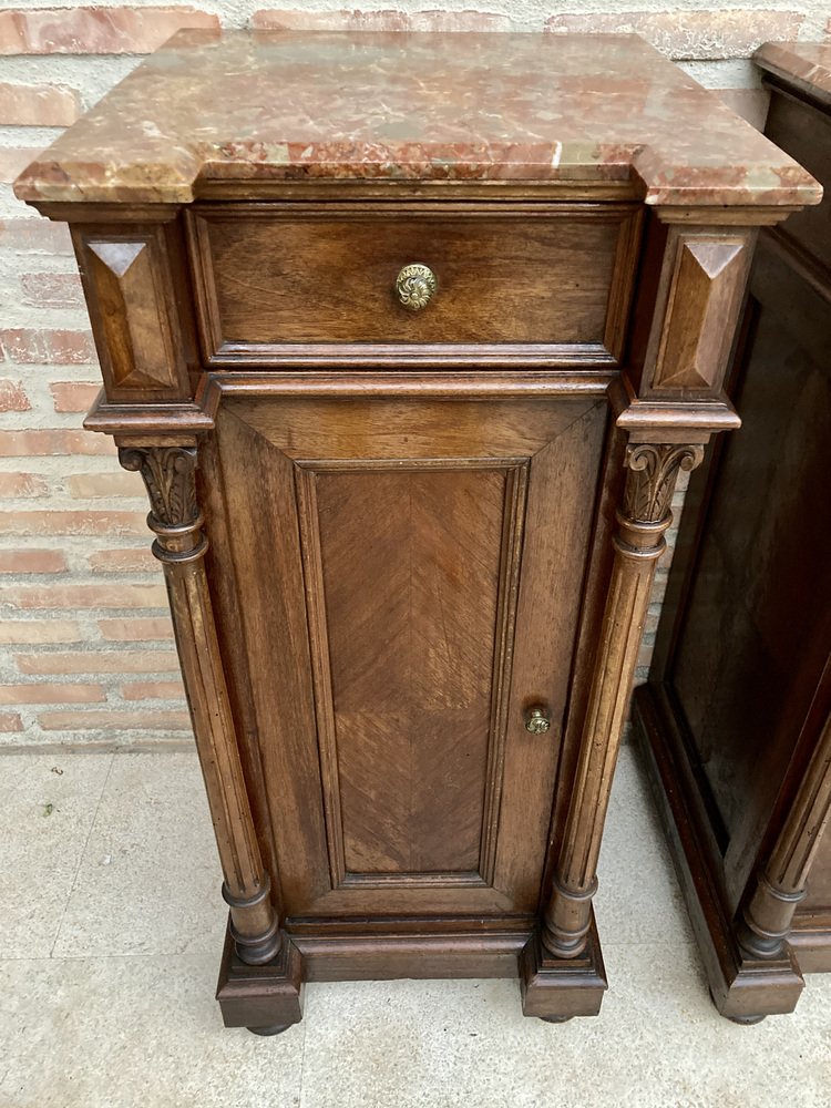 Antique Louis XVI Nightstands with Red Marble Top, 1890s, Set of 2 for