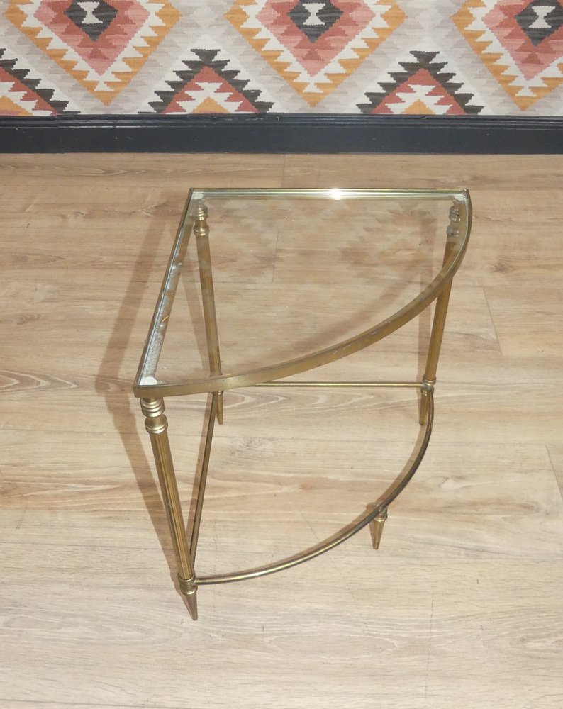 Brass and Glass Corner Shelf, 1970s for sale at Pamono