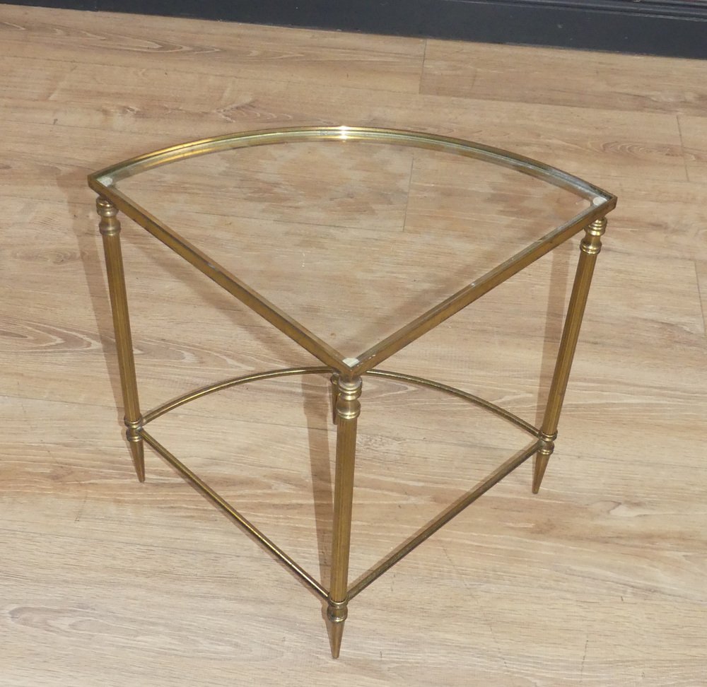 Brass and Glass Corner Shelf, 1970s for sale at Pamono