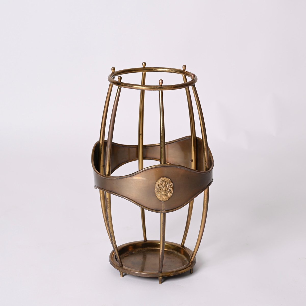 Italian BarrellShaped Umbrella Stand in Brass, 1950s for sale at Pamono