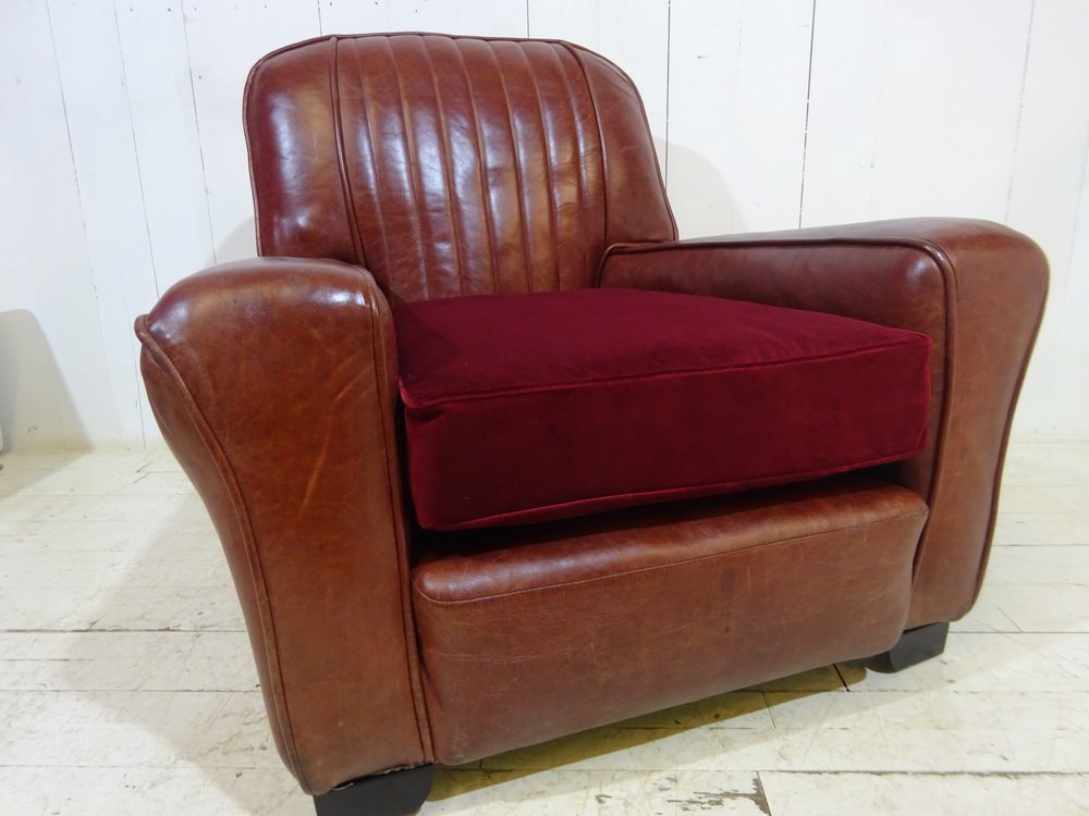 Distressed Leather Club Chair, 1950s for sale at Pamono