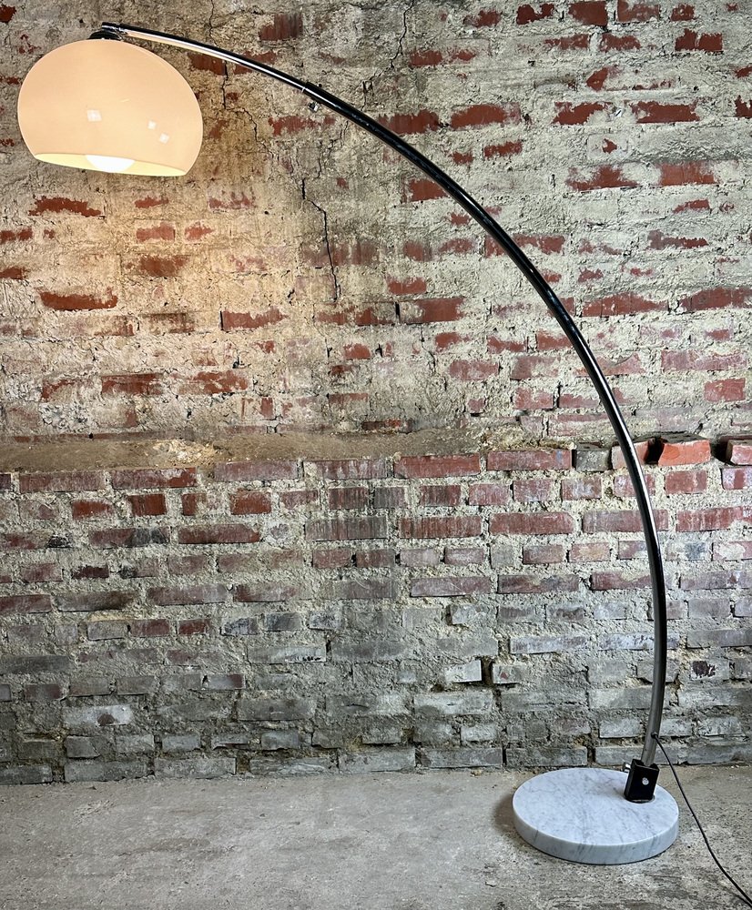 Chromed Metal & Marble Arc Floor Lamp attributed to Goffredo Reggiani