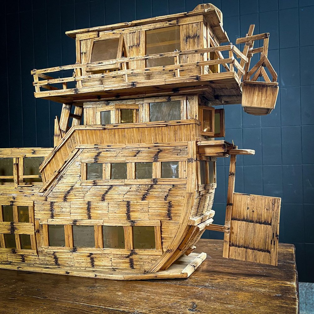 Folk Art Scale Model Ship or Boat in Matchsticks for sale at Pamono