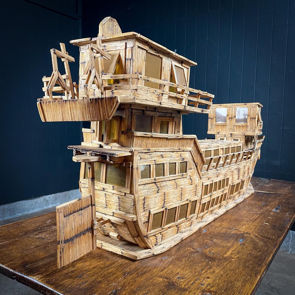Folk Art Scale Model Ship or Boat in Matchsticks for sale at Pamono