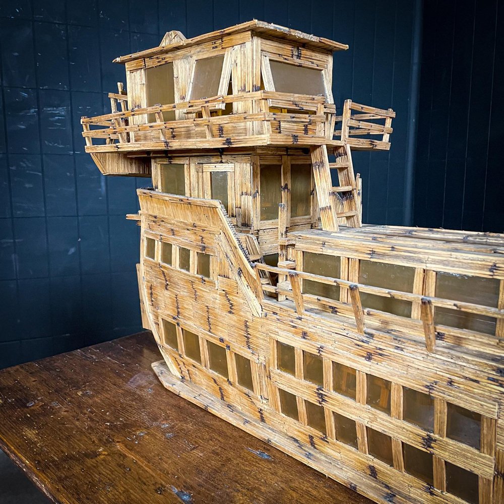 Folk Art Scale Model Ship or Boat in Matchsticks for sale at Pamono