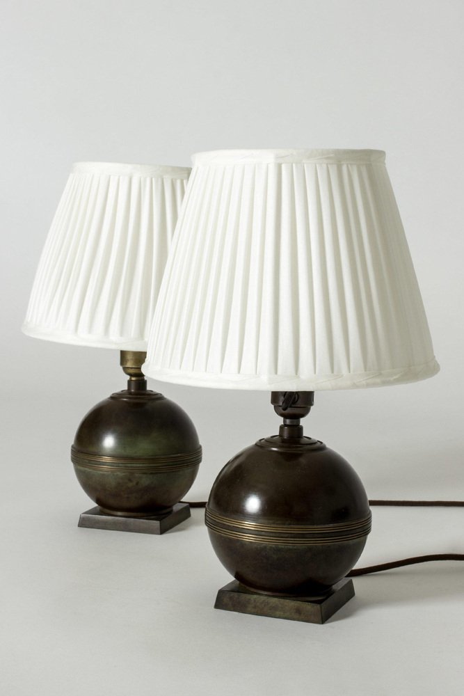 Scandinavian Modern Bronze Table Lamps from GAB, 1930s, Set of 2 for