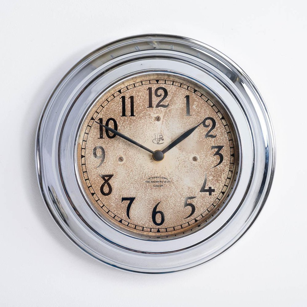 Small Wall Clock in Chrome from International Time Recording Co Ltd