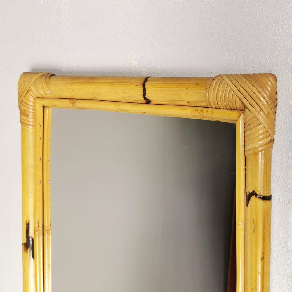 Vintage Rectangular Mirror in Bamboo, 1970s for sale at Pamono