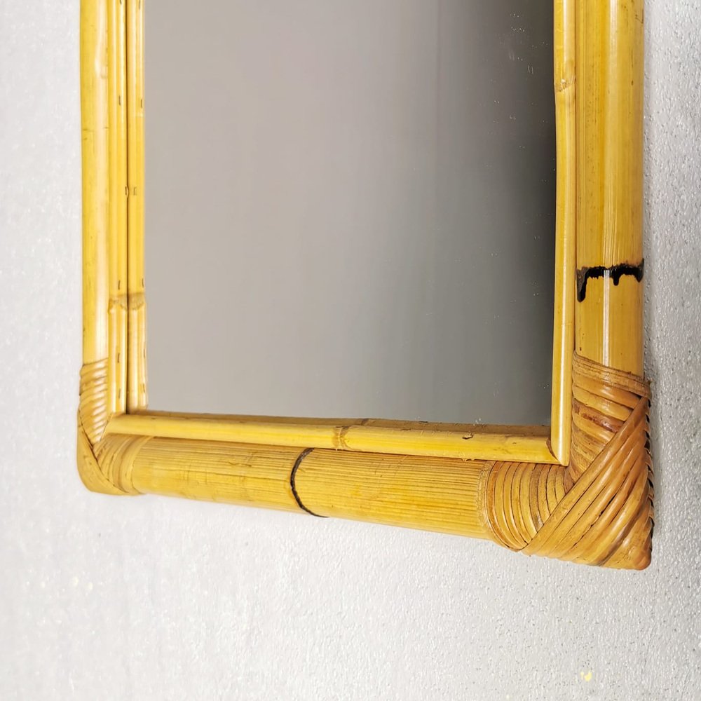 Vintage Rectangular Mirror in Bamboo, 1970s for sale at Pamono