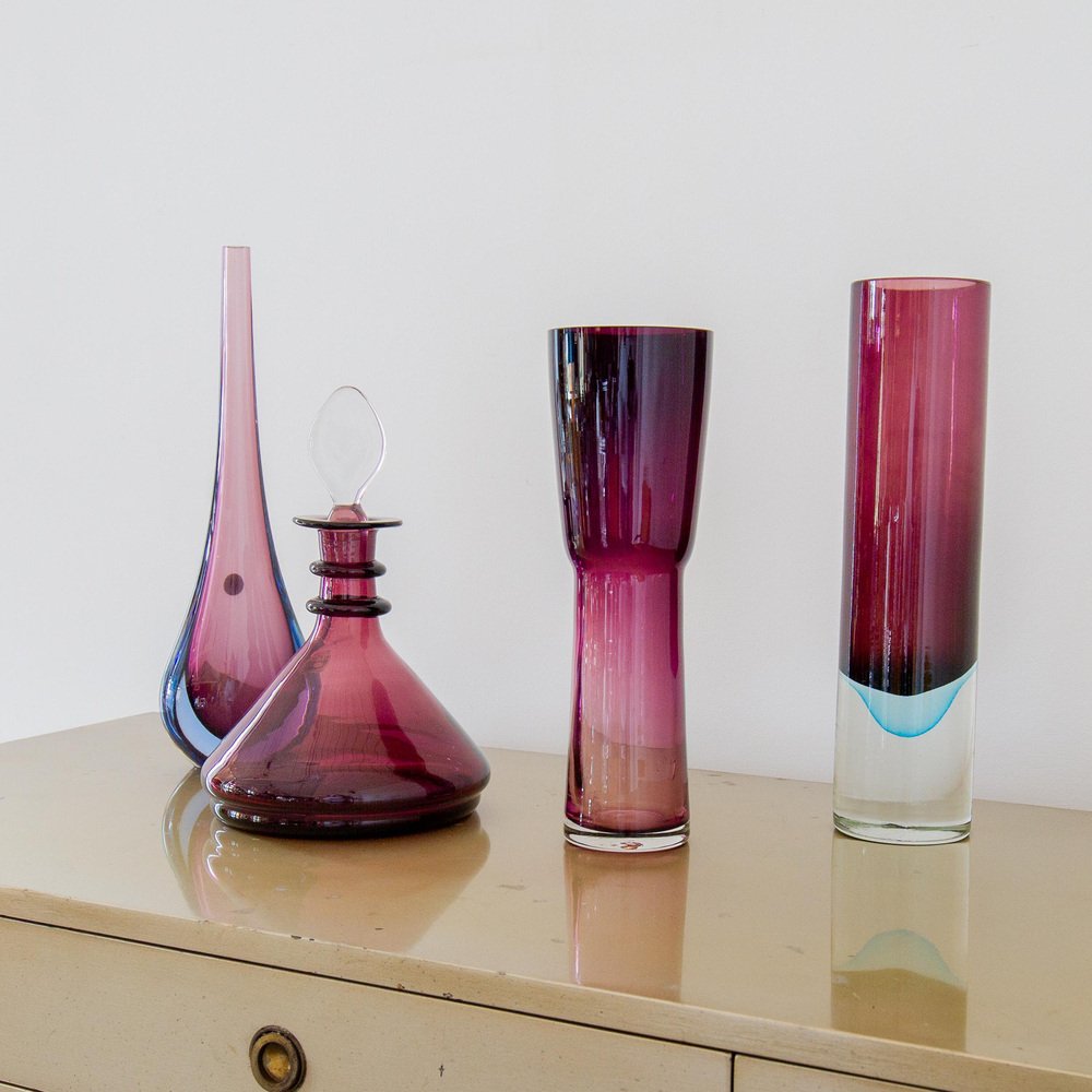 Plum Purple Glass Vases, Set of 4 for sale at Pamono