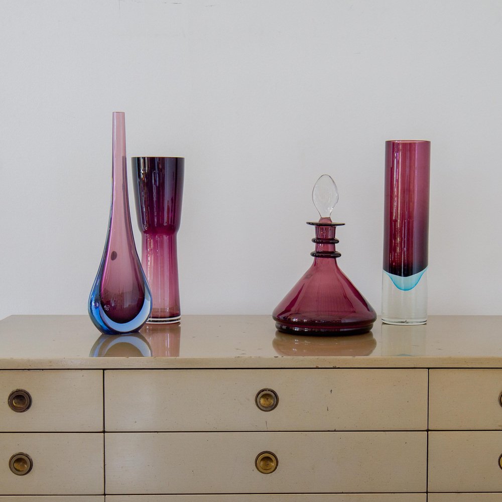 Plum Purple Glass Vases, Set of 4 for sale at Pamono