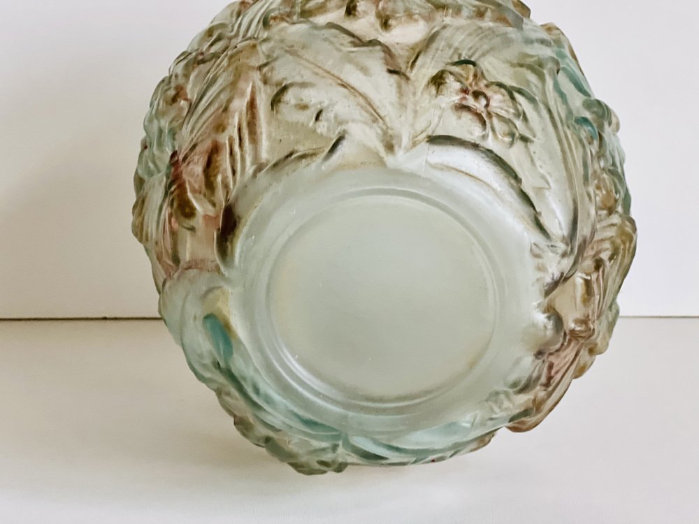 Grand Vase En Verre Épais Style Art Déco - 41 Cm De Haut - Occasion Très Bon État