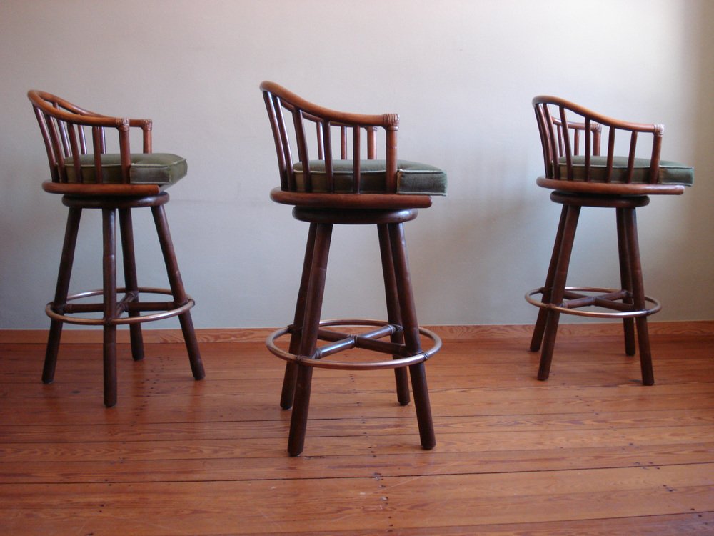 Vintage Rattan Bar Stools from McGuire, 1970s, Set of 3 for sale at Pamono