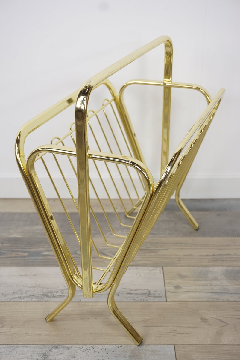 Vintage Brass Magazine Rack, 1970s for sale at Pamono