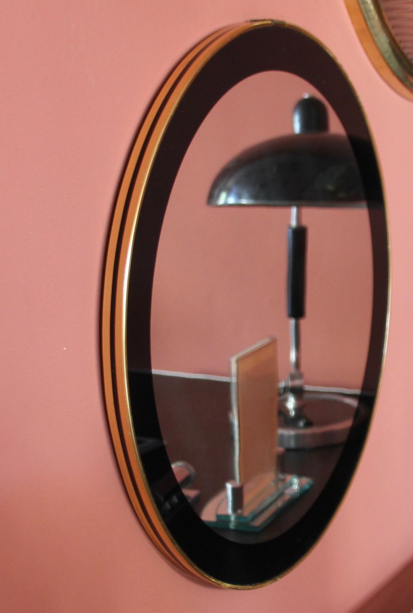 MidCentury Wall Mirror with Black Rim Ornament, 1950s for sale at Pamono