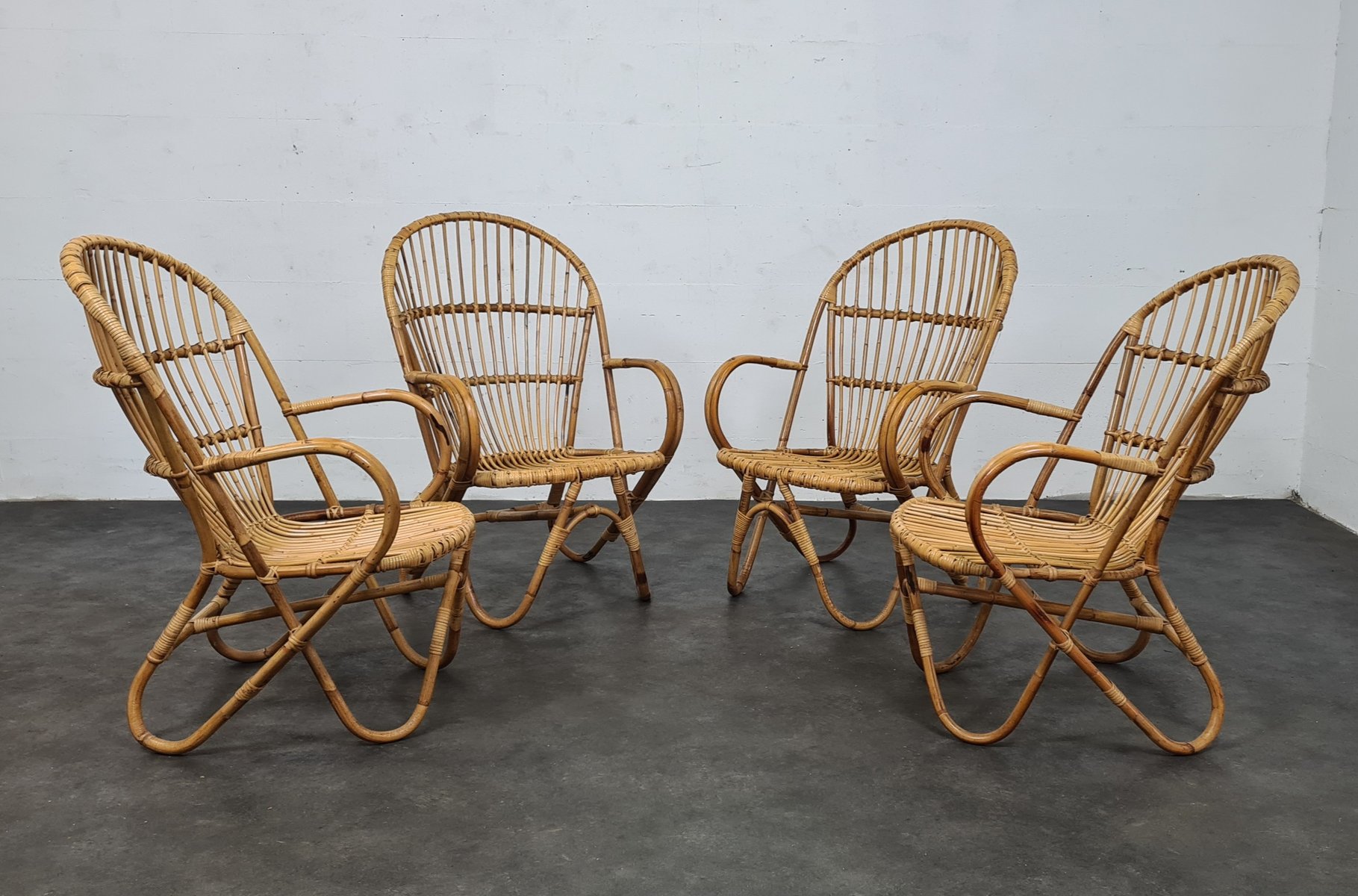 Vintage Rattan Chair Set from Rohé Noordwolde for sale at Pamono
