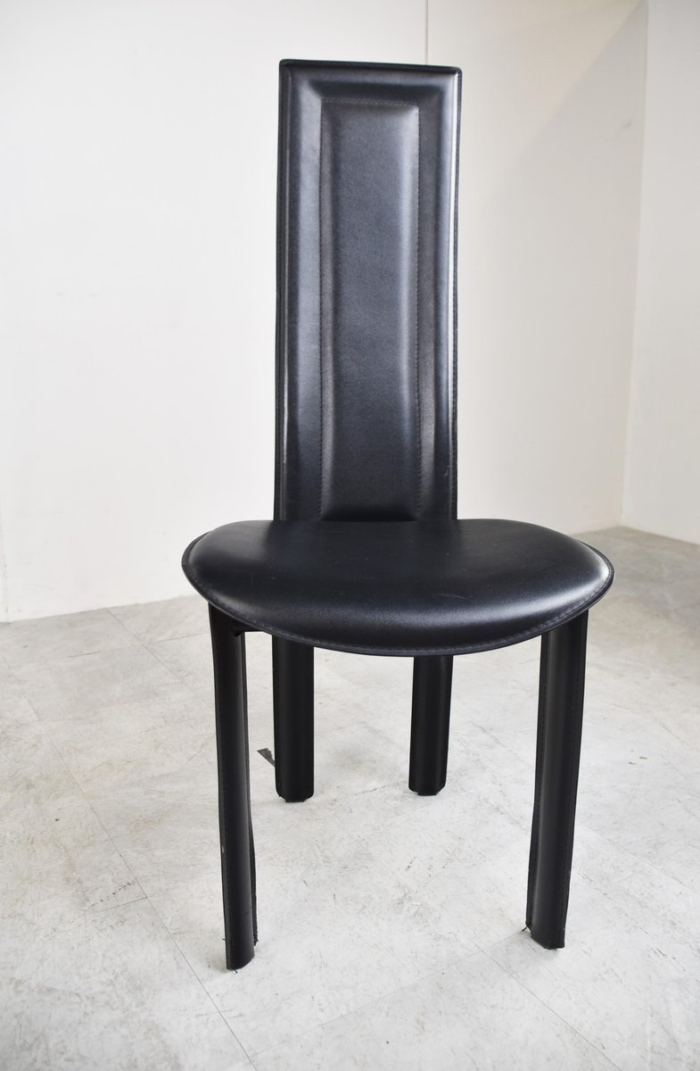 Vintage Black Leather Dining Chairs, 1980s, Set of 6 for sale at Pamono