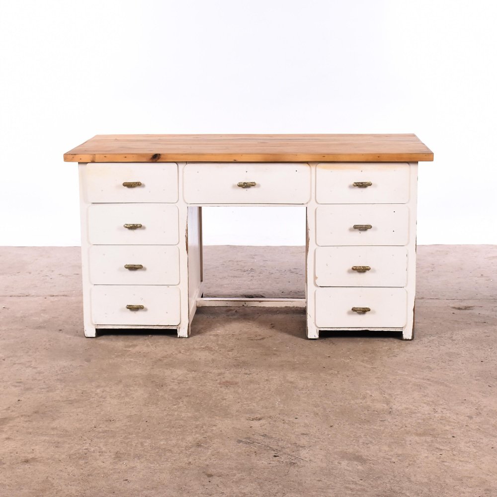 Vintage White Wooden Desk for sale at Pamono
