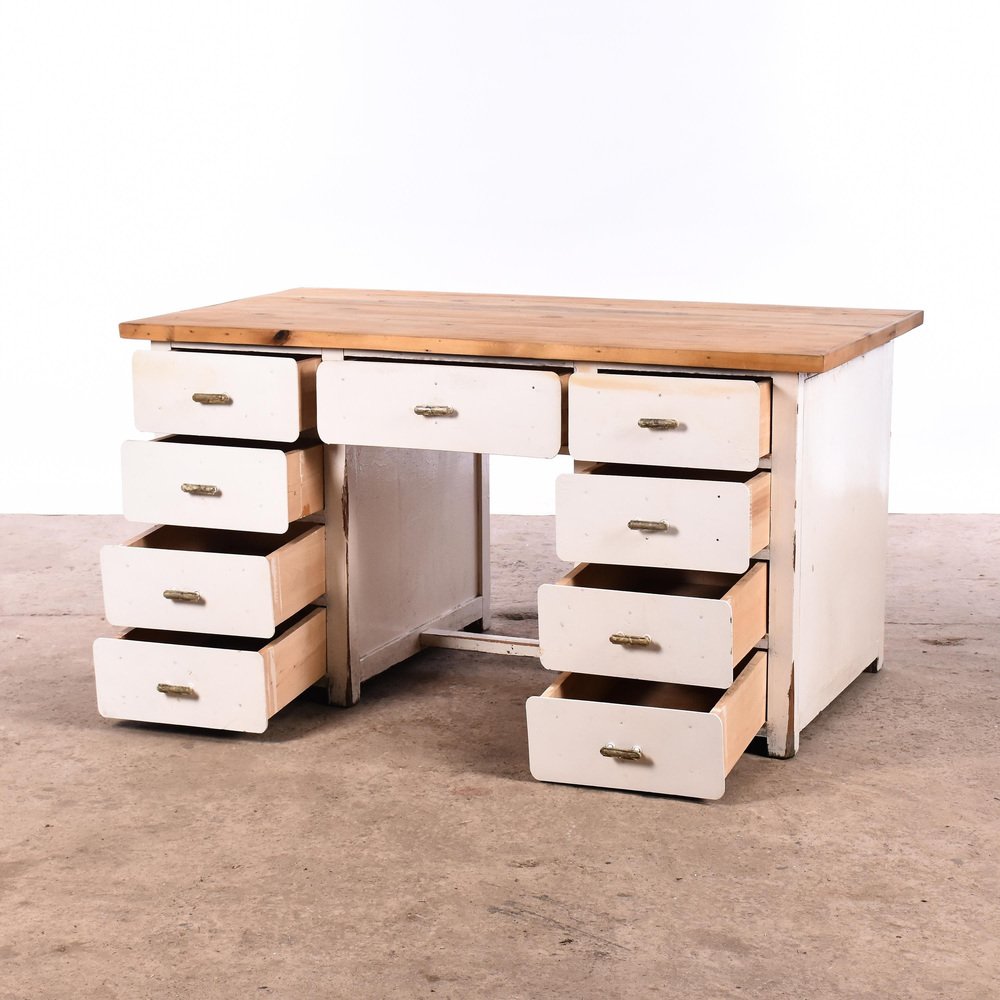 Vintage White Wooden Desk for sale at Pamono