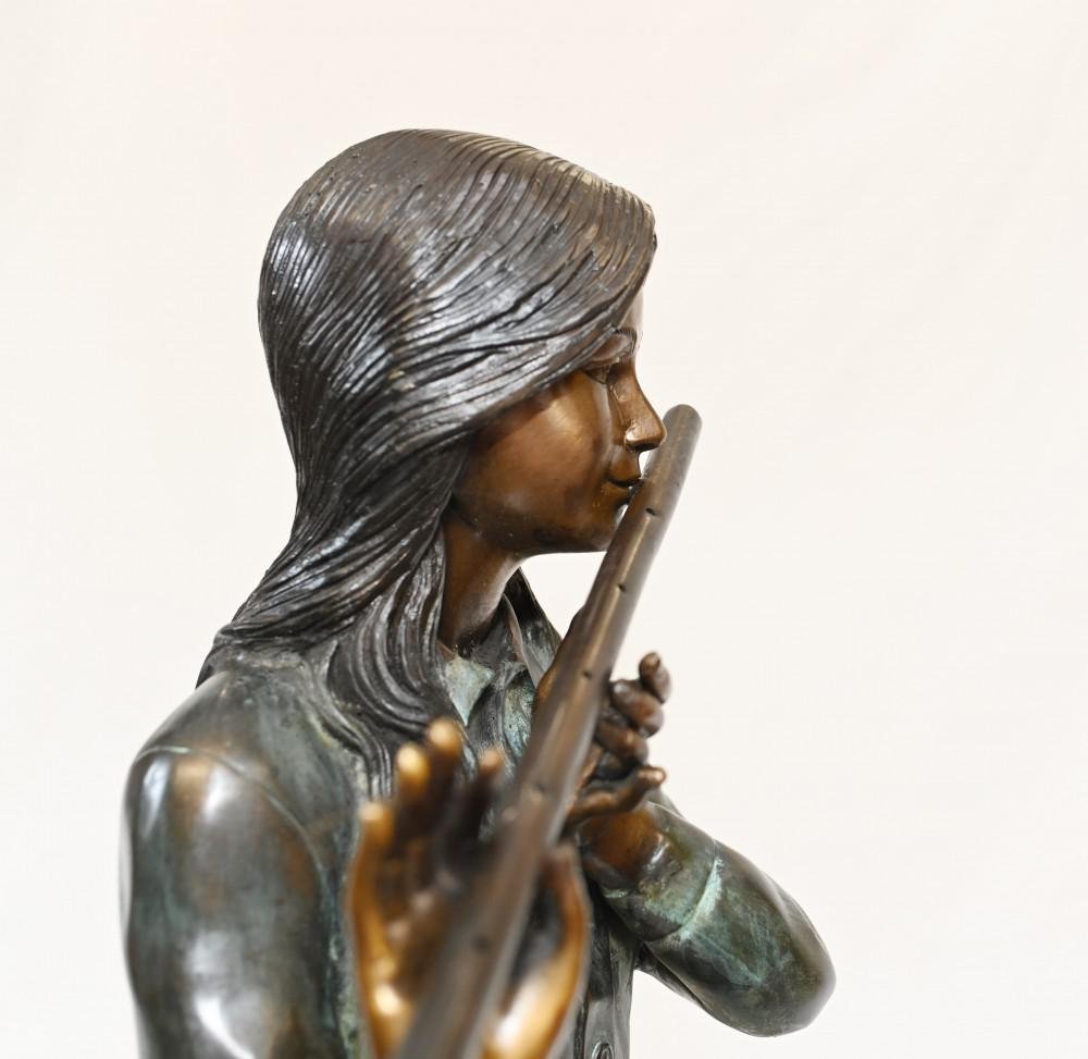 Female Bronze Flute Player Statue Seated Girl Casting for sale at Pamono