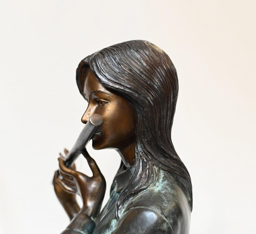 Female Bronze Flute Player Statue Seated Girl Casting for sale at Pamono