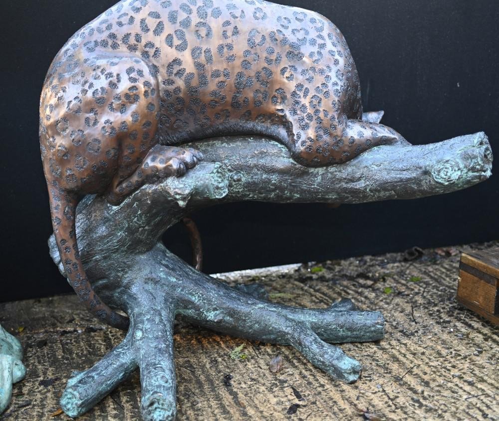 Large Bronze Panther Statue Garden Cat Sculpture for sale at Pamono