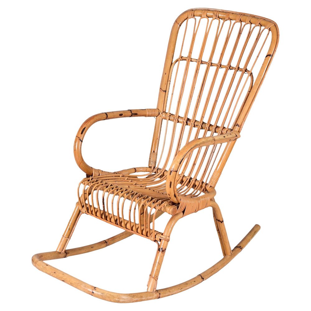 Mid-Century Italian French Riviera Curved Rattan and Bamboo Rocking ...