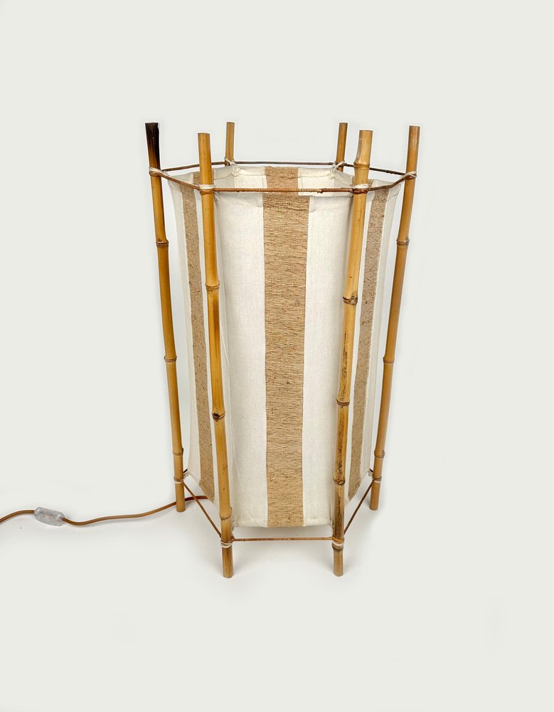 Italienische Stehlampe aus Bambus & Rattan im Louis Sognot Stil, 1960er