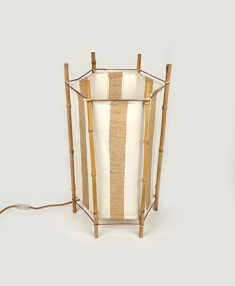 Italienische Stehlampe aus Bambus & Rattan im Louis Sognot Stil, 1960er