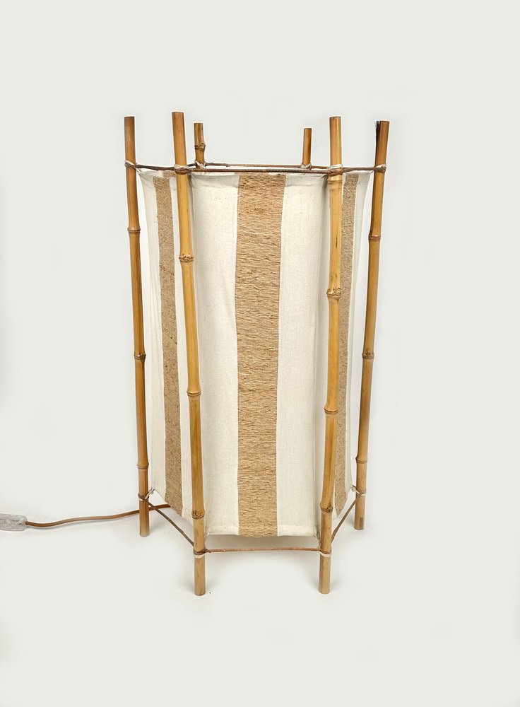 Italienische Stehlampe aus Bambus & Rattan im Louis Sognot Stil, 1960er