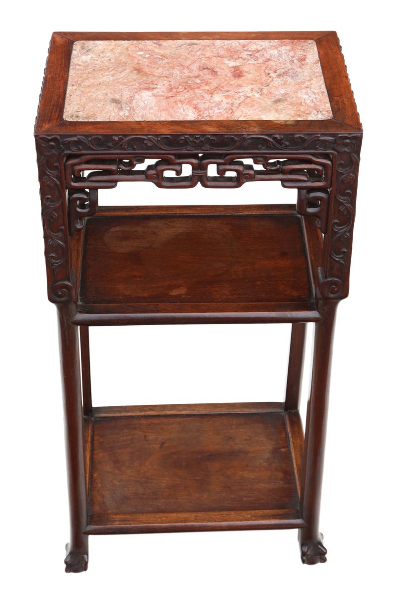 Antique Chinese Side Table in Hardwood and Marble for sale at Pamono