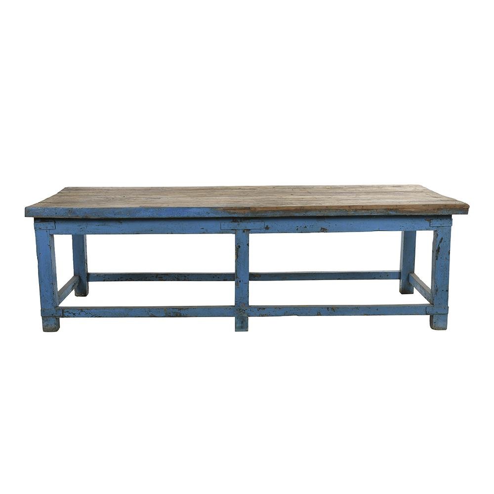 Teak Worktable with Blue Patina for sale at Pamono