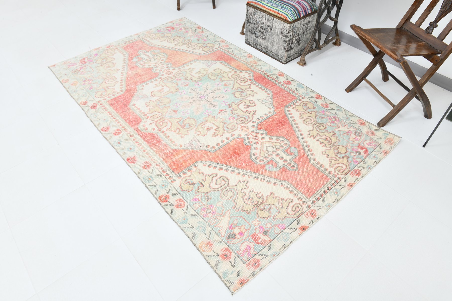 Vintage Wool Faded Area Rug for sale at Pamono