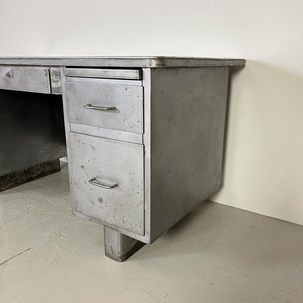 Vintage Double Pedestal Polished Steel Tanker Desk for sale at Pamono