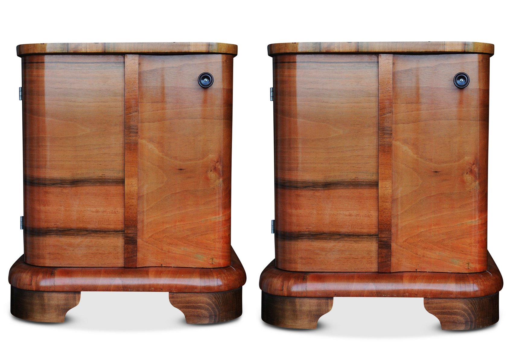 Tables de Chevet Art Déco en Noyer avec Étagère Intérieure, France