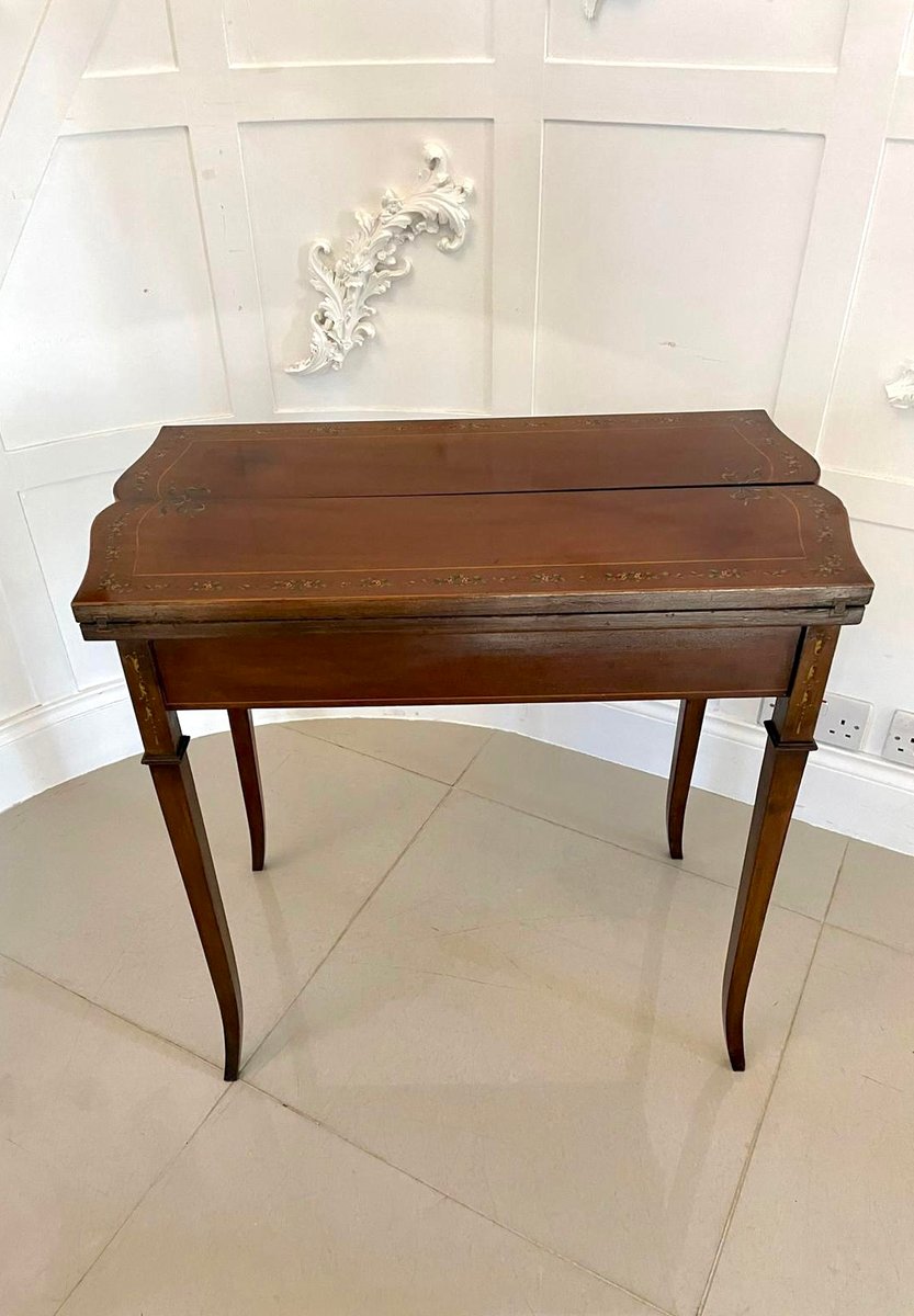 Antique Edwardian Mahogany Hand Painted Card Table, 1900s for sale at