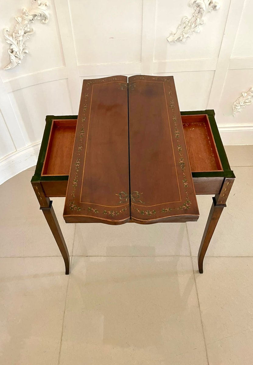 Antique Edwardian Mahogany Hand Painted Card Table, 1900s for sale at