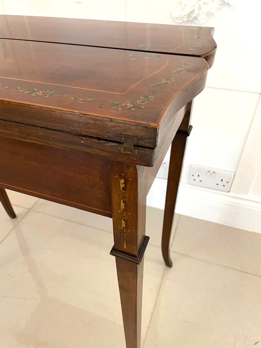 Antique Edwardian Mahogany Hand Painted Card Table, 1900s for sale at