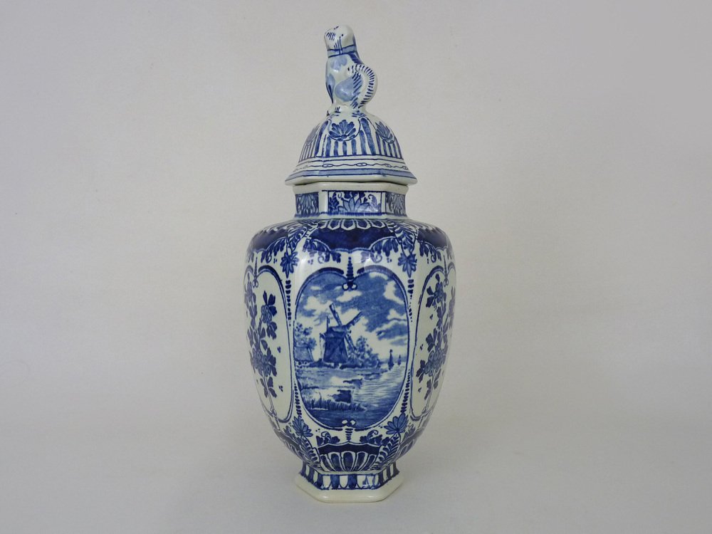 Blue and White Delfts Sphinx Vase from Boch Holland, 1950s for sale at Pamono