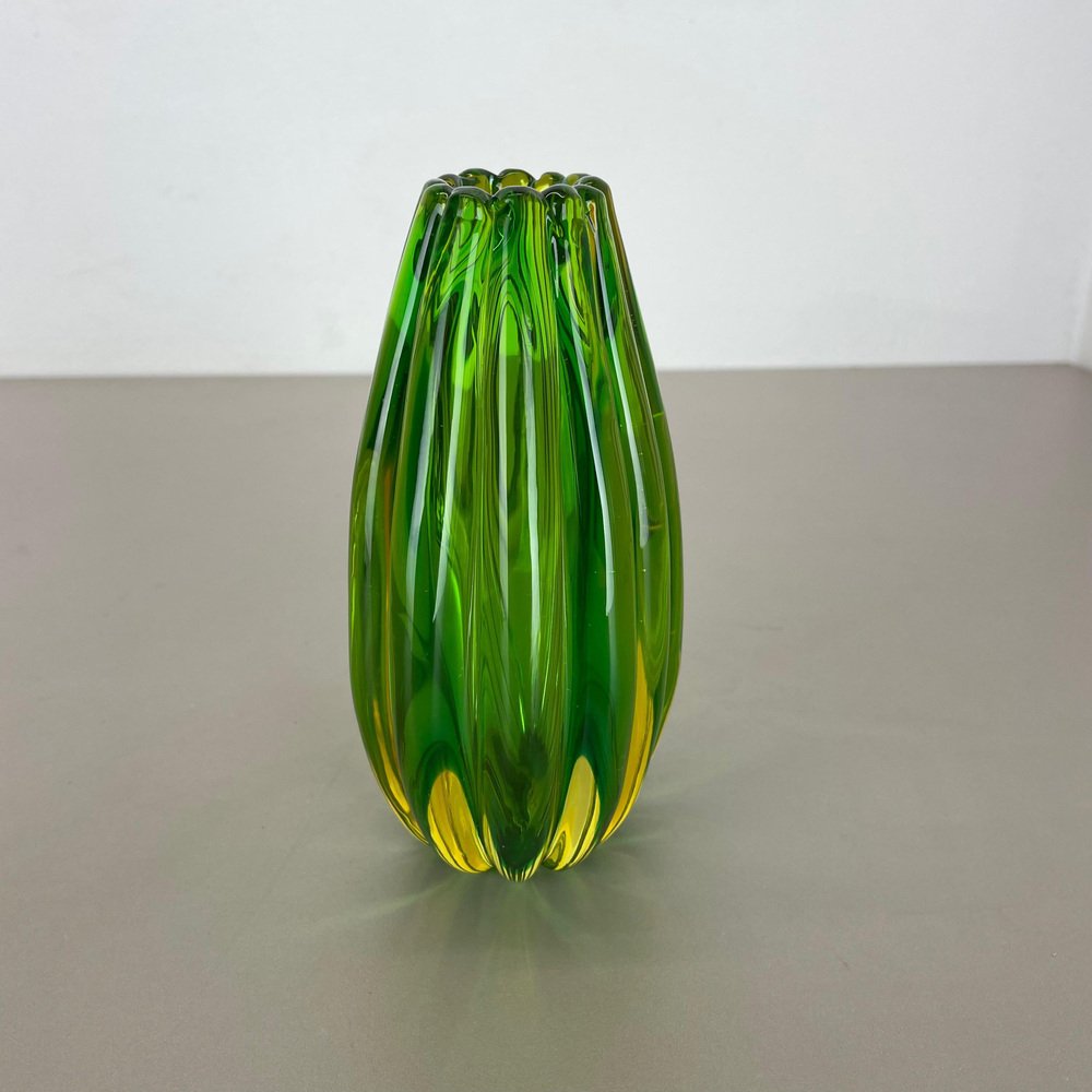 Green Murano Glass Vase Element attributed to Barrovier and Toso Italy